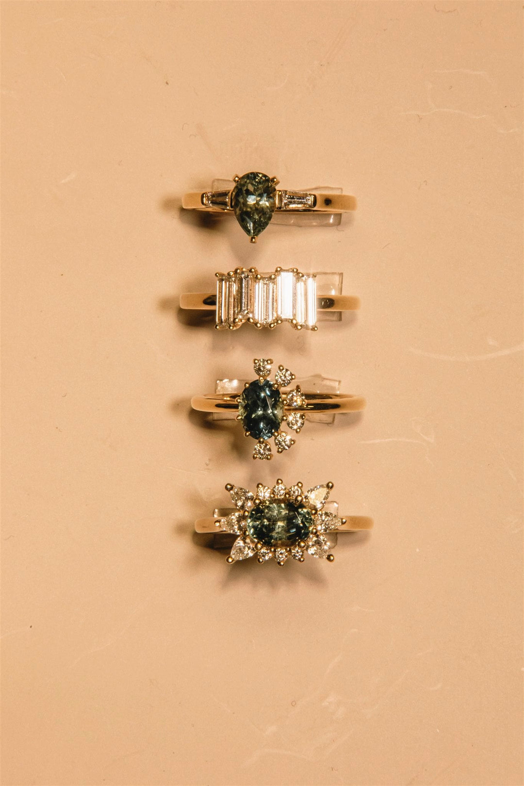 Green Montana Sapphire and diamond custom gold ring