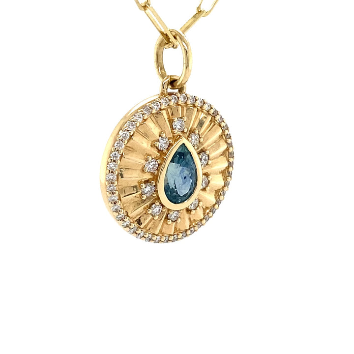 Custom pendant charm montana sapphire diamond and gold necklace