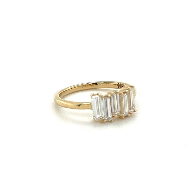 Unique gold ring vertical stacked diamonds custom design engagement ring