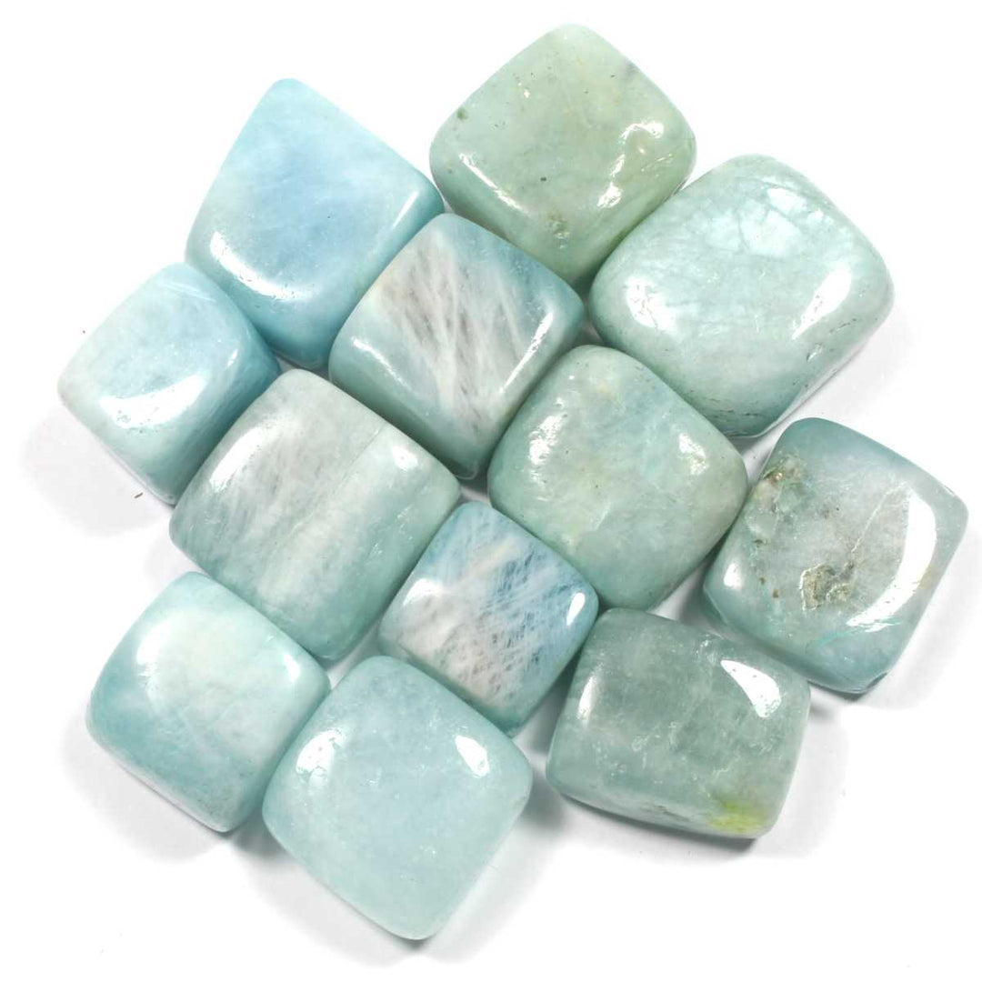 Tumbled aquamarine crystals
