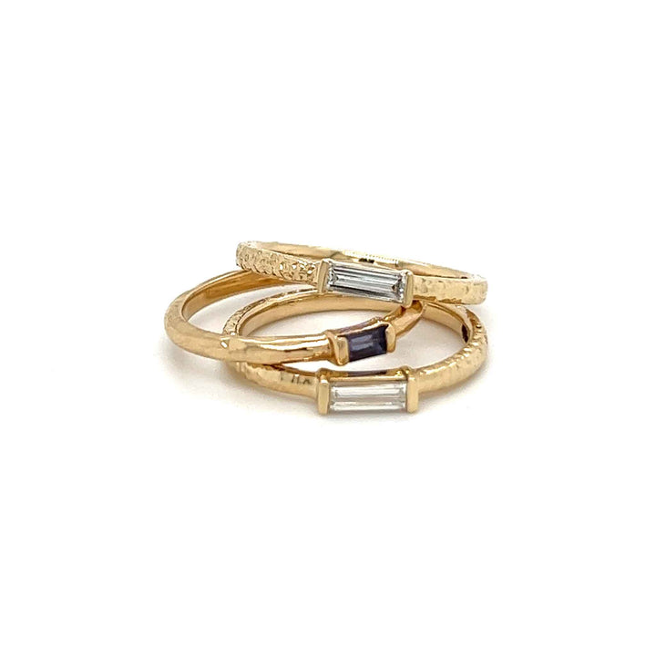 Custom stackable gold diamond and montana yogo sapphire ring