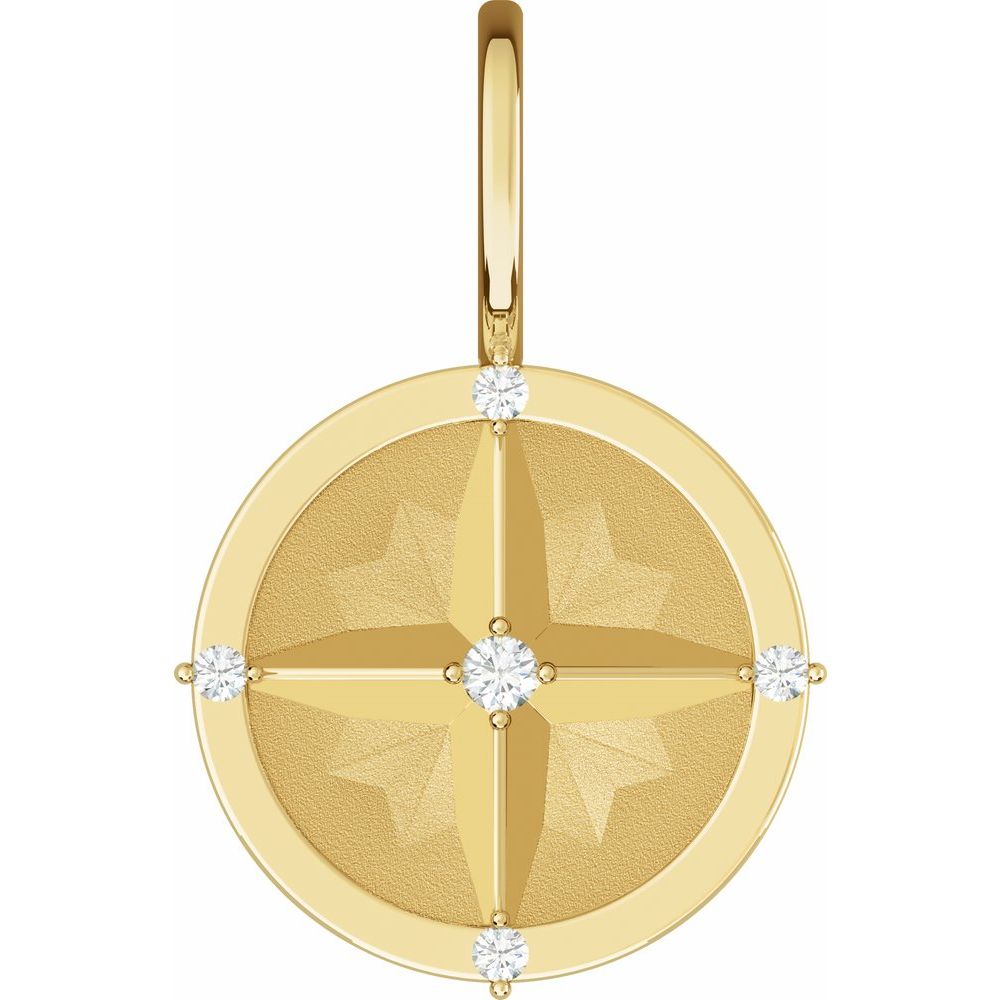Gold pendant with diamond accents on a white background