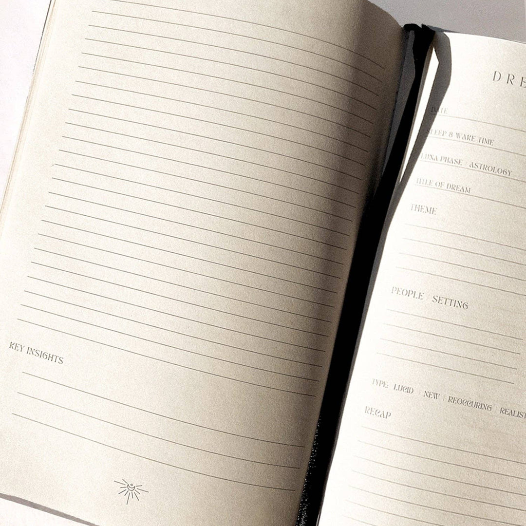 Open notebook with lined pages on a white background