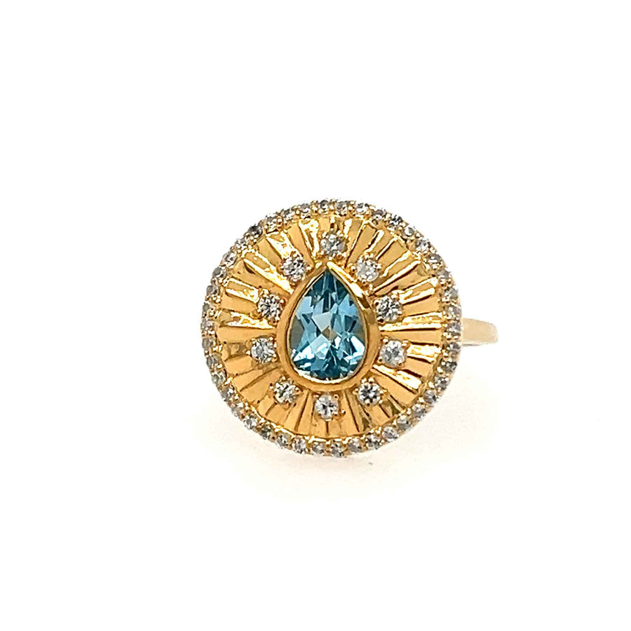 Large unique gold coin ring with natural gemstones custom jewelry