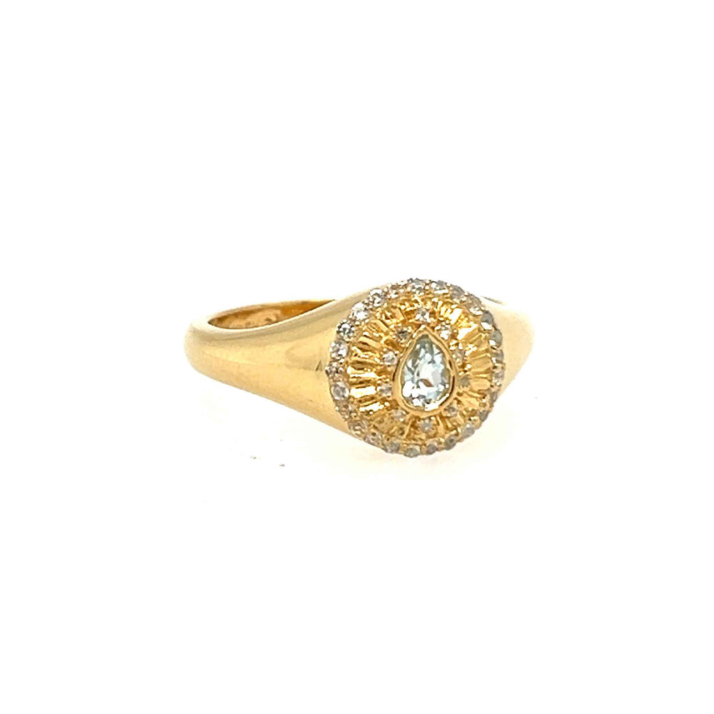 Unique gold petite signet ring with natural gemstones custom jewelry
