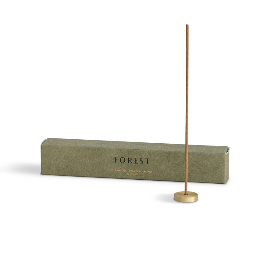 Incense stick with a stand and packaging labeled 'FOREST' on a white background