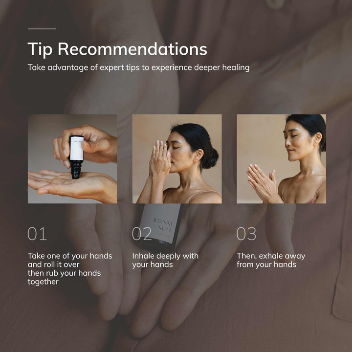 Step-by-step guide for deepening healing with tips and images of hands and a woman.