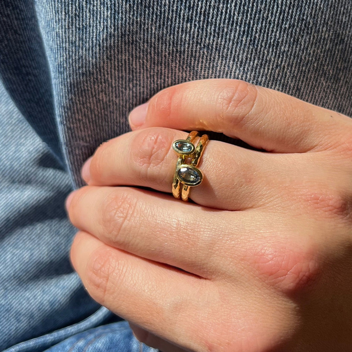 Big Sky Petite Oval Stacker Ring | Montana Sapphire in 14K Gold