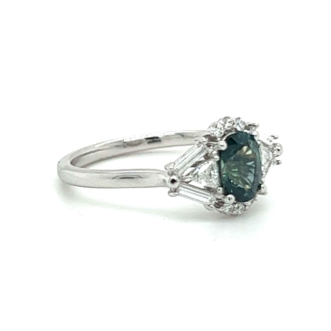 Rare Teal Blue Montana Sapphire premium diamonds 18 karat gold custom engagement ring