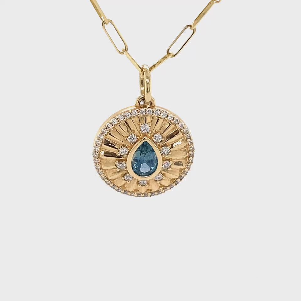 Custom pendant charm montana sapphire diamond and gold necklace