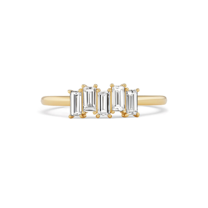 Alouette ring, solid 14K yellow gold, five baguette natural diamonds, front, ring — Talismania