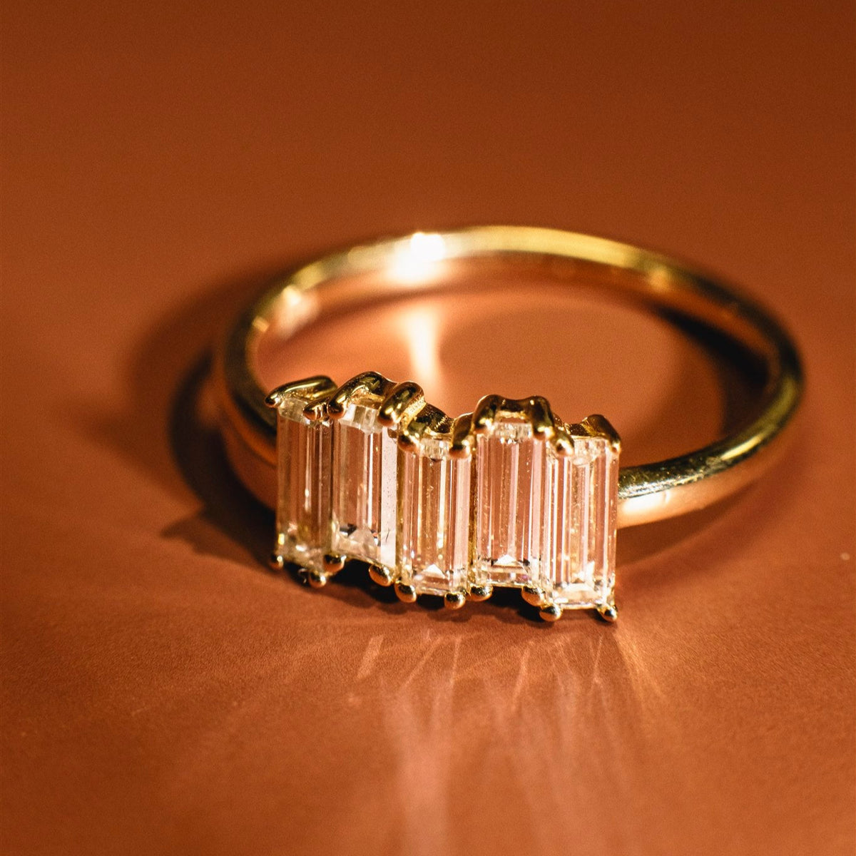 Alouette ring, solid 14K yellow gold, emerald-cut natural diamond, front, ring — Talismania
