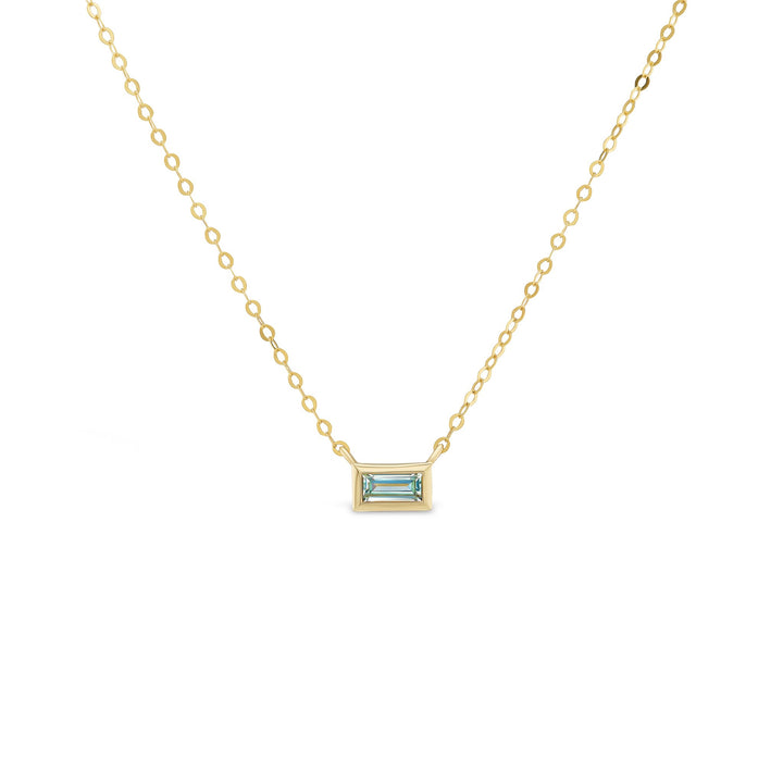 Big Sky baguette necklace, solid 14K yellow gold, baguette-cut Montana sapphire, necklace — Talismania