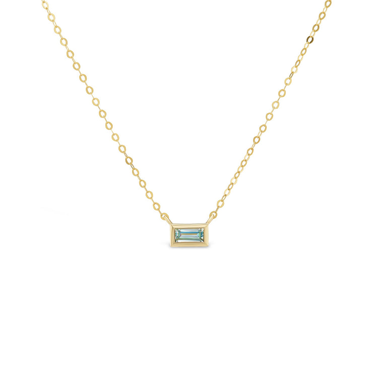 Big Sky baguette necklace, solid 14K yellow gold, baguette-cut Montana sapphire, necklace — Talismania