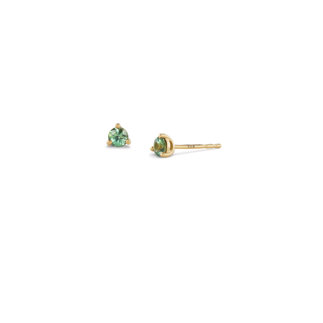 Big Sky Montana sapphire stud, solid 14K yellow gold, green Montana sapphire, stud earring — Talismania