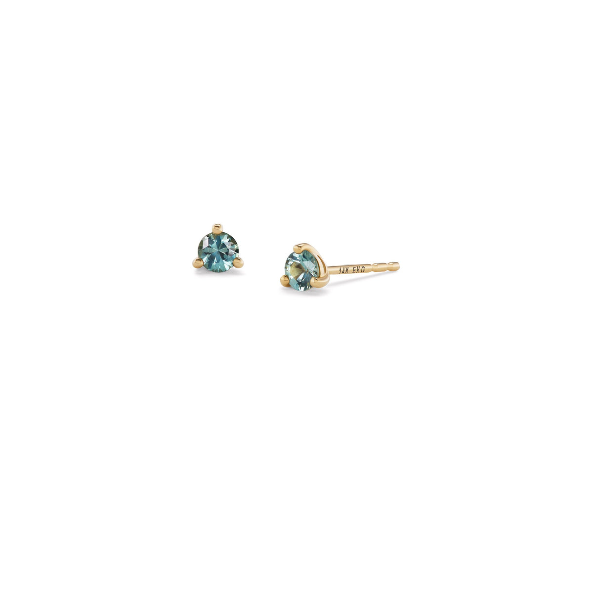 Big Sky Montana sapphire stud, solid 14K yellow gold, teal Montana sapphire, stud earring — Talismania