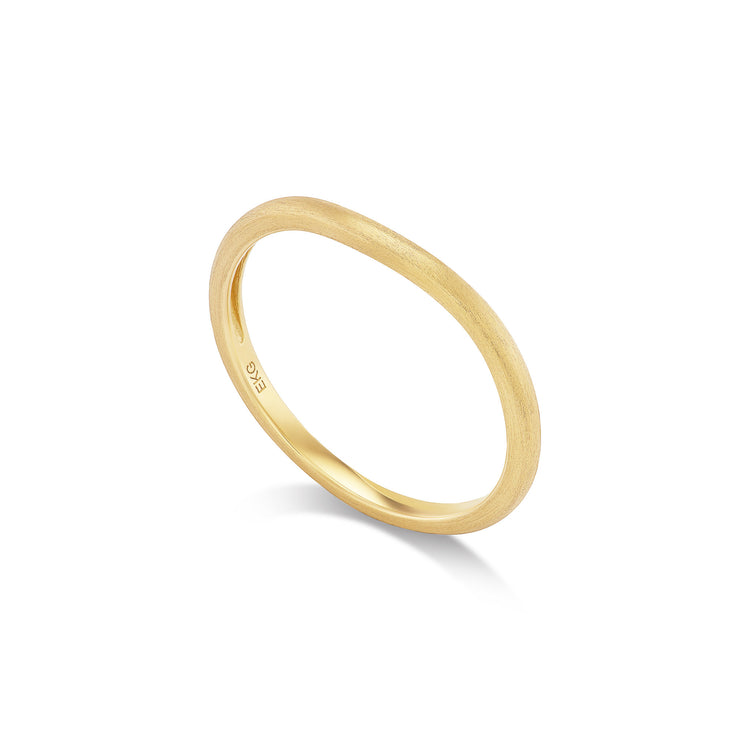 Gold curve band, solid 14K yellow gold, brushed finish with a domed contoured profile, angled, ring — Talismania
