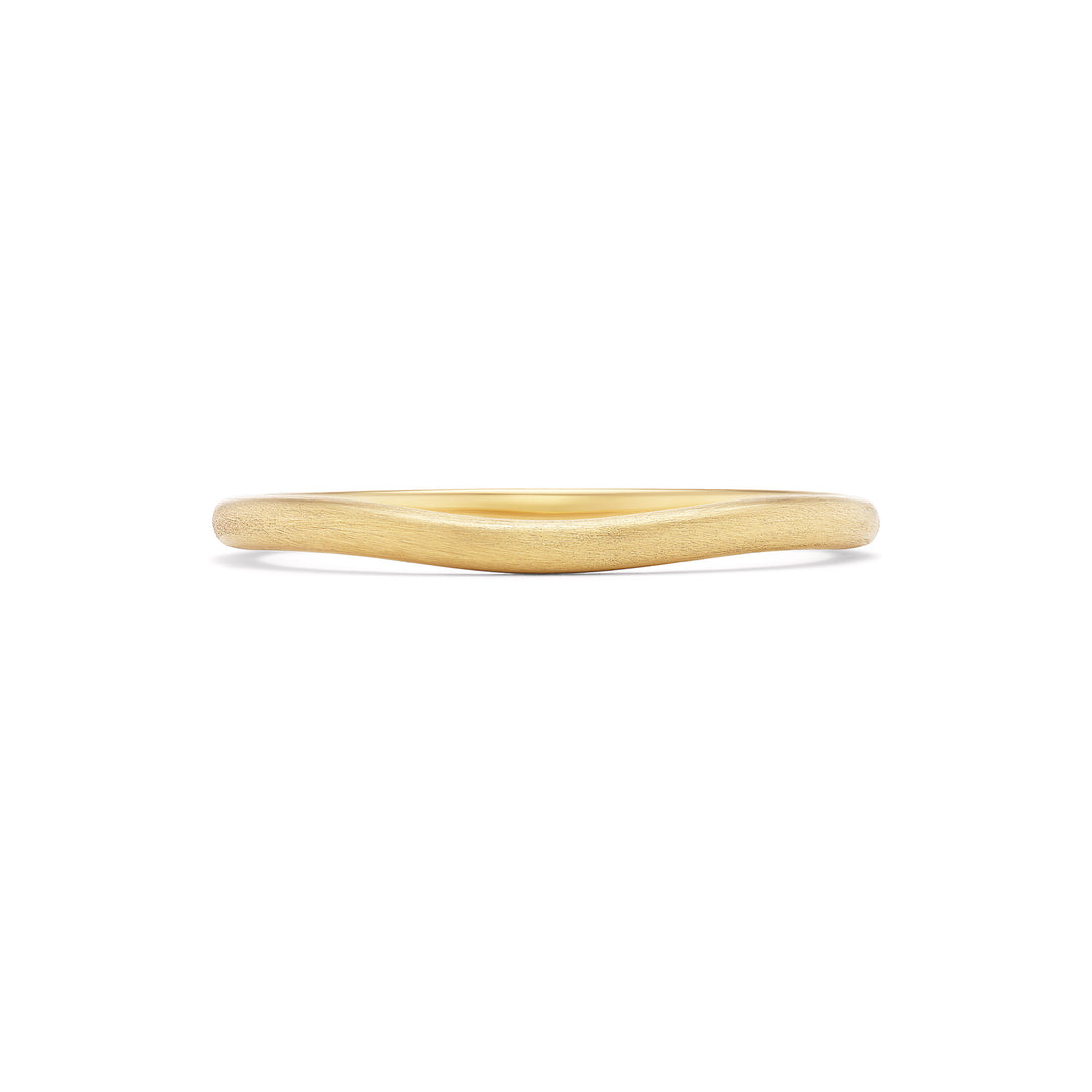 Gold curve band, solid 14K yellow gold, brushed finish with a domed contoured profile, front, ring — Talismania
