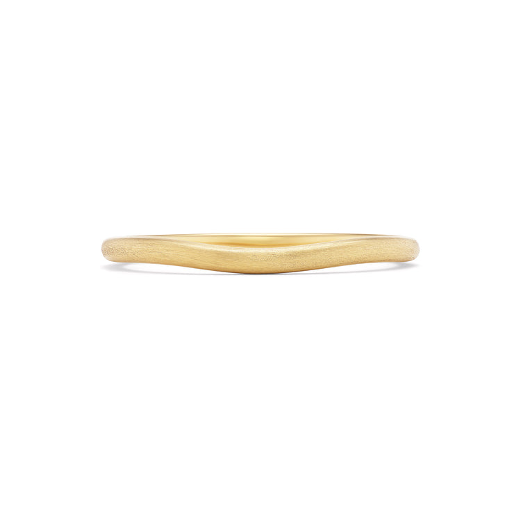 Gold curve band, solid 14K yellow gold, brushed finish with a domed contoured profile, front, ring — Talismania