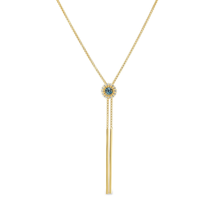 Headwaters bolo necklace, solid 14K yellow gold, Montana sapphires, front, necklace — Talismania
