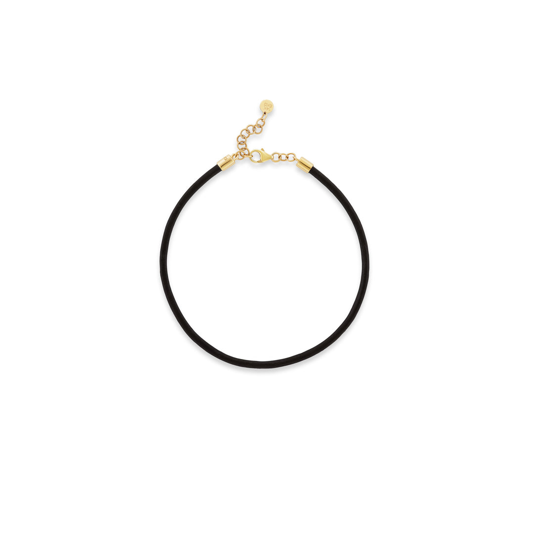 Leather cord bracelet, leather with solid 14K yellow gold end caps, clasp and extender, top, bracelet — Talismania