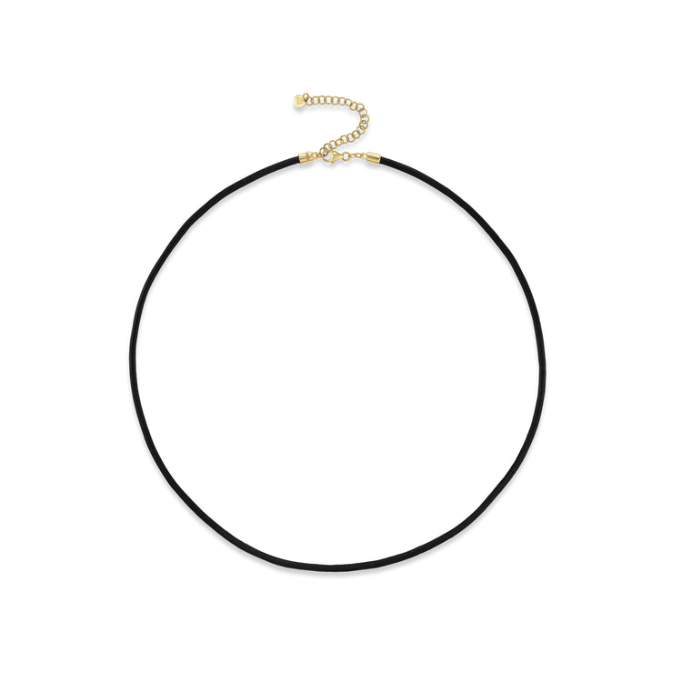 Leather cord necklace, leather with solid 14K yellow gold end caps, clasp and extender, top, necklace — Talismania