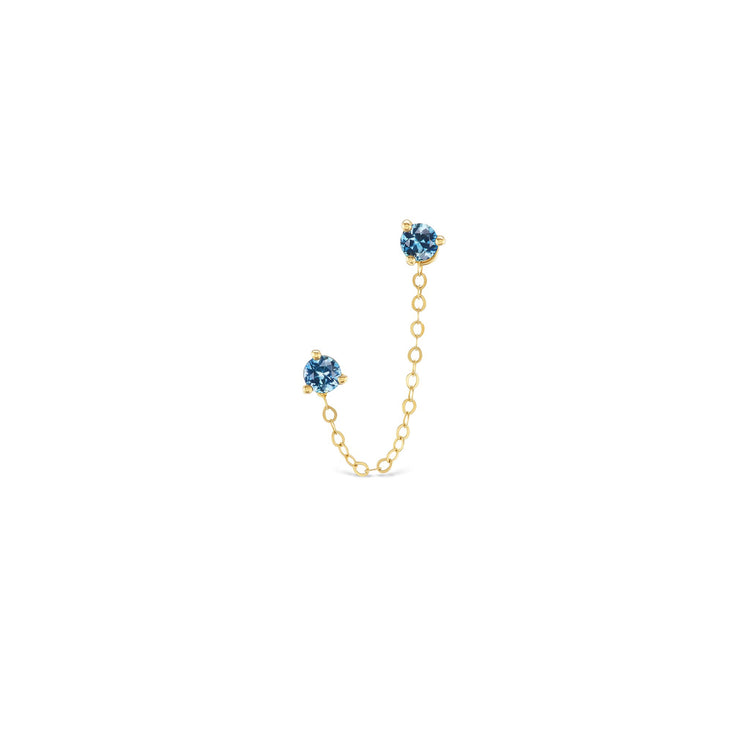 Talismania Montana sapphire chain stud earring in solid 14K gold, front — Talismania