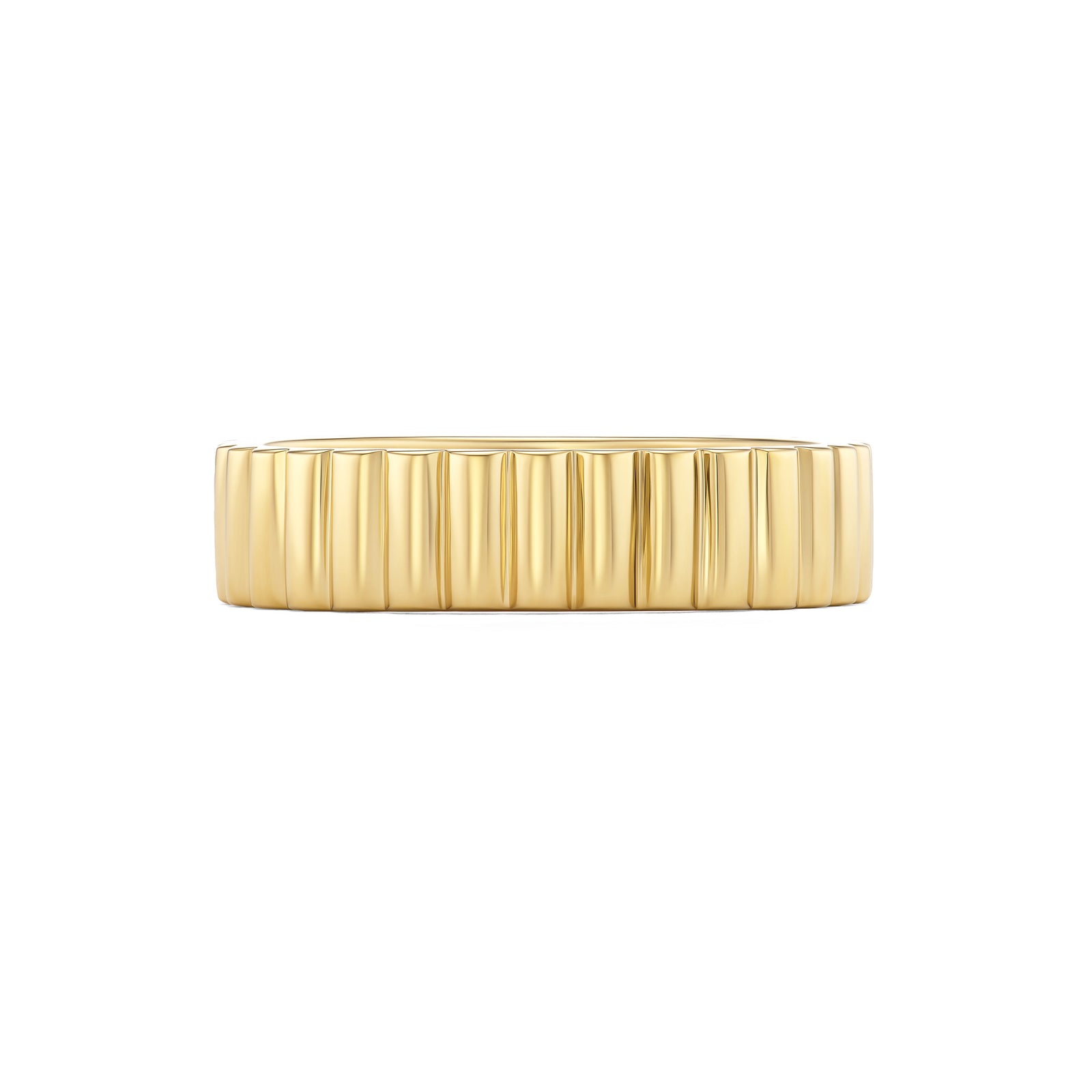 Sol band, solid 14K yellow gold, fluted texture on a domed band, front, ring — Talismania