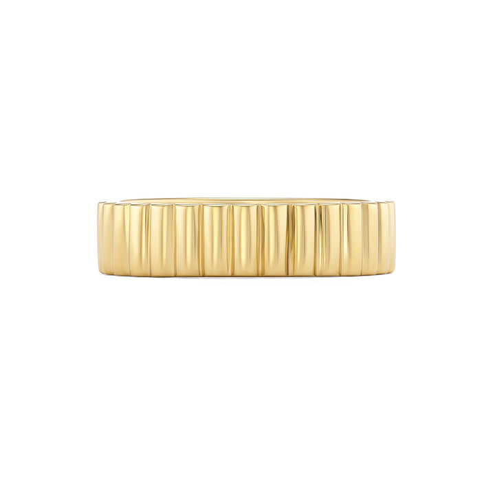 Sol band, solid 14K yellow gold, fluted texture on a domed band, front, ring — Talismania
