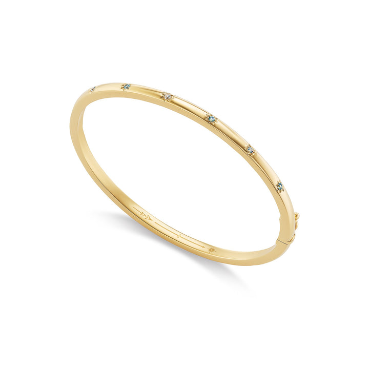 Starlight bangle, solid 14K yellow gold, Montana sapphires, angled, bracelet — Talismania