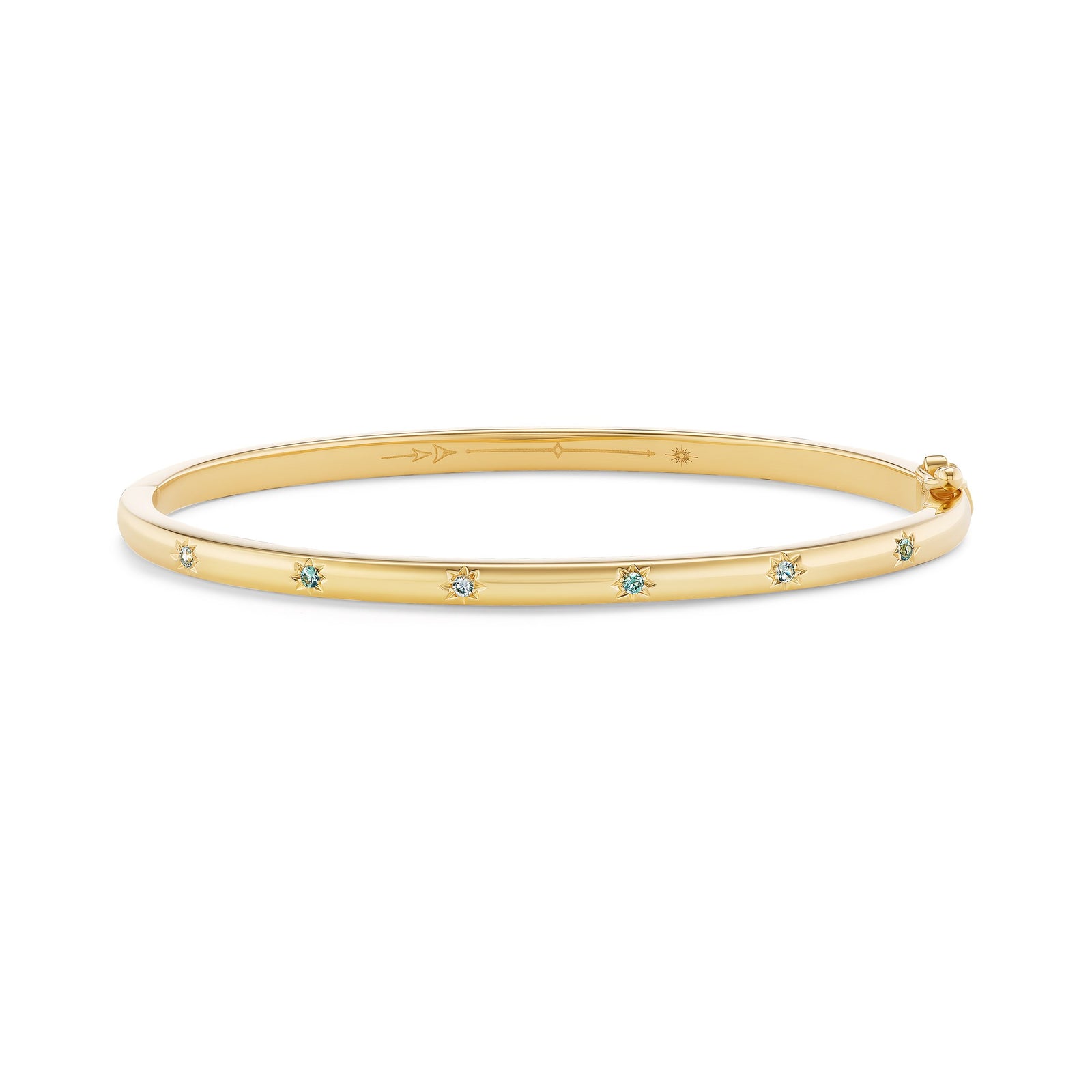 Starlight bangle, solid 14K yellow gold, Montana sapphires, front, bracelet — Talismania