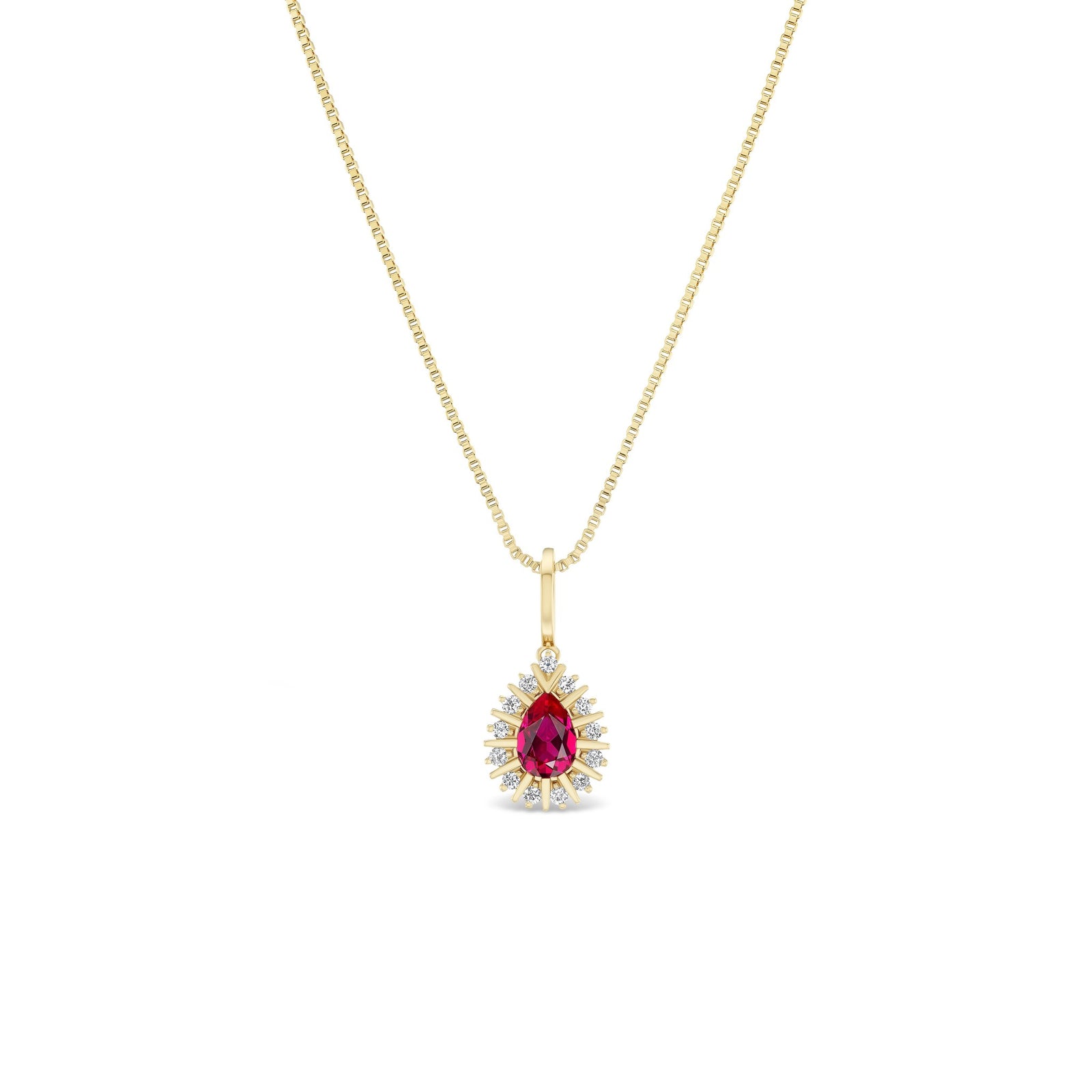 Wildfire pendant, solid 14K yellow gold, pear-cut lab-created ruby, pendant — Talismania