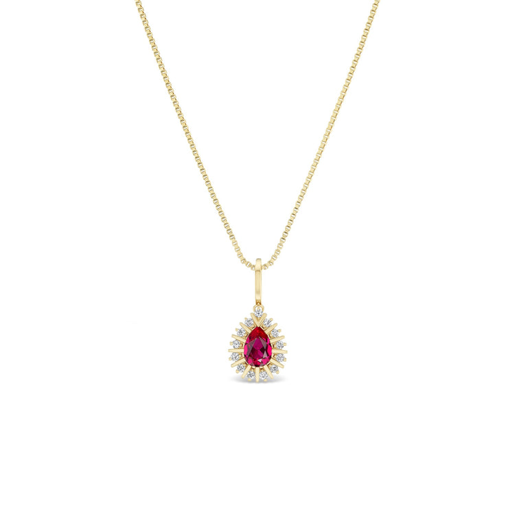 Wildfire pendant, solid 14K yellow gold, pear-cut lab-created ruby, pendant — Talismania