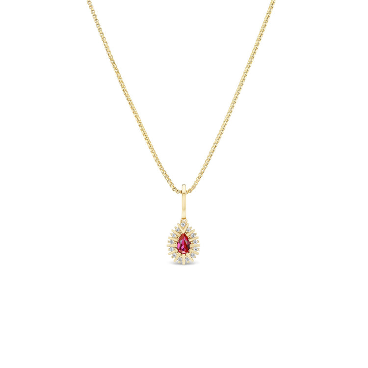 Wildfire petite pendant, solid 14K yellow gold, pear-cut lab-created ruby, pendant — Talismania